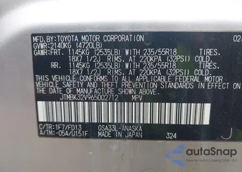 2006 Toyota Rav4 Sport V6 из США, поврежденный, VIN JTMBK32V965002712